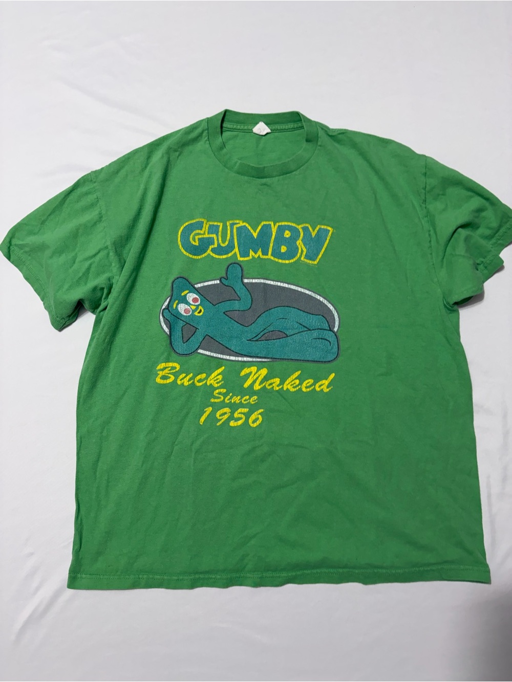 Gumby Buck Naked Since 1956 Graphic T Shirt Green Men XL Retro Kidcore Indie Y2K